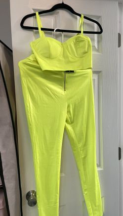 Yellow satin crop/ pant set