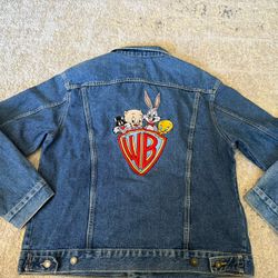 Rare Vintage 2K Top Line USA Warner Brothers Looney Tunes embroidered denim jacket Size Xl Adults ,  Not Levi’s, Tommy, Polo