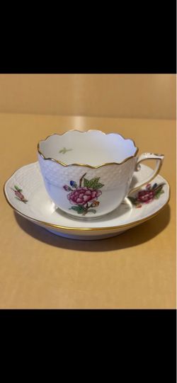 HEREND ETON SMALL PORCELAIN CUP AND SAUCER.