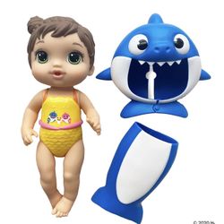 Baby Alive, Baby Shark Brown Hair Doll, with Tail and Hood, Waterplay Toy