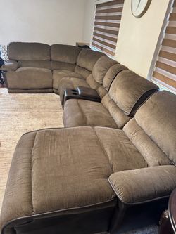 Large Brown Fabric Reclining Sectional Sofa