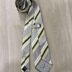 Ermenegildo Zegna Men's Silk Cotton Striped Tie Gray Green White Pointed Woven