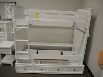 Davis Home Northport Twin Over Twin Bunk w/ Trundle - White | Bed | Bed Frame