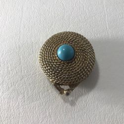 ESTEE LAUDER ROUND YOUTH-DEW SOLID PERFUME COMPACT GOLD ROPE W/TURQUOISE STONE *