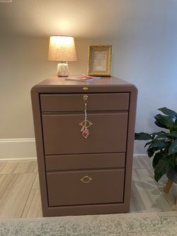 Solid Wood 2-Drawer File Cabinet – Mauve & Gold
