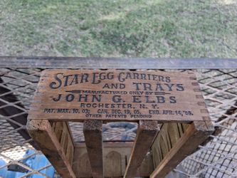 Antique 1908 Wooden Egg Carrier Star Egg Carrier Tray Mfg Rochester NY. SUPER RARE FIND!....asking $80.00