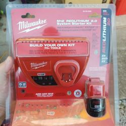 Milwaukee 48-59-2420 M12 REDLITHIUM CP 2 Ah Compact Battery and Charger, BRAND NEW, FIRM