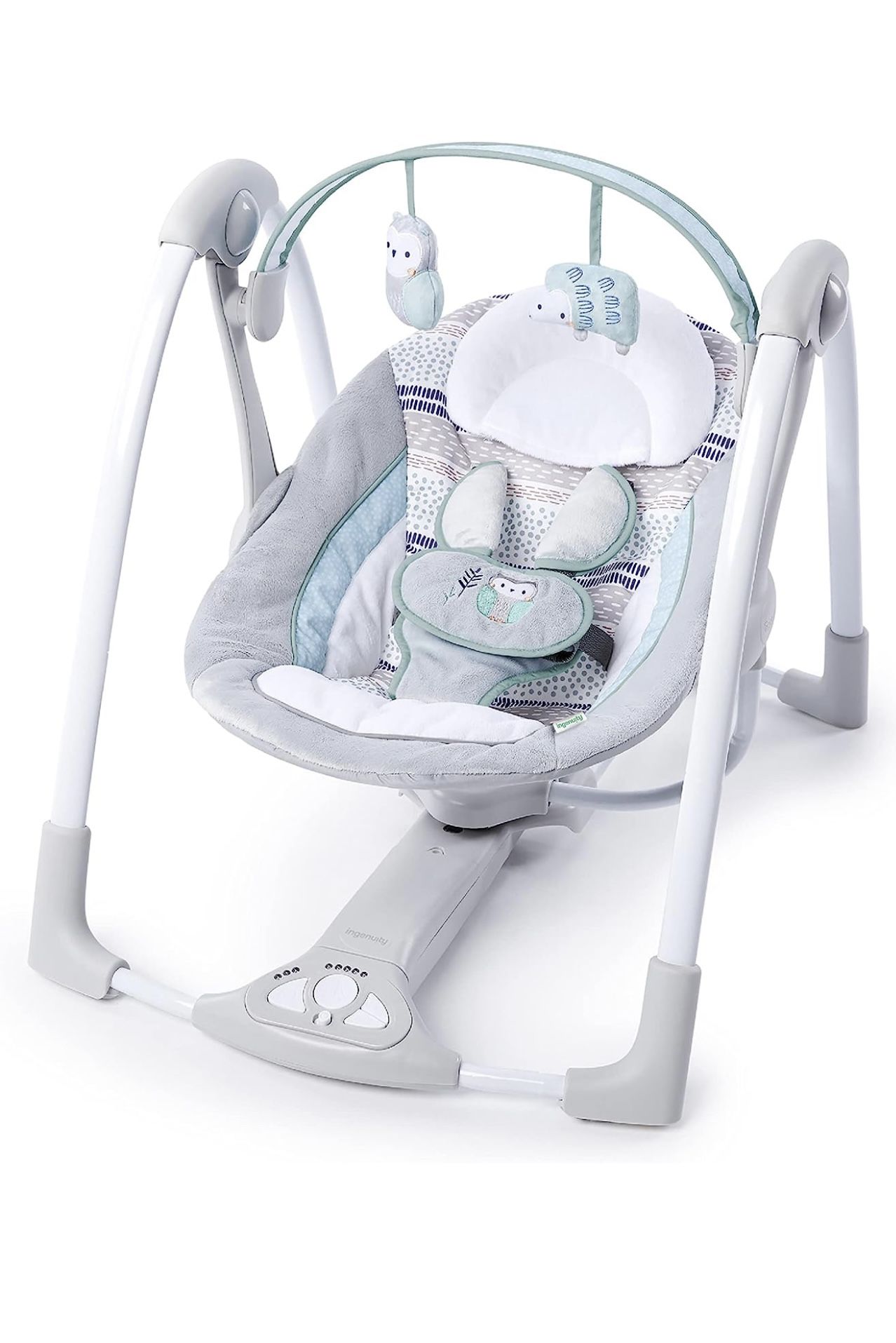 Ingenuity Compact Lightweight Portable Baby Swing with Music, Nature Sounds and Battery-Saving Technology - Abernathy, 0-9 Months