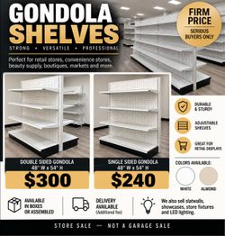 Gondola Shelving – Single $240 / Double Sided $300