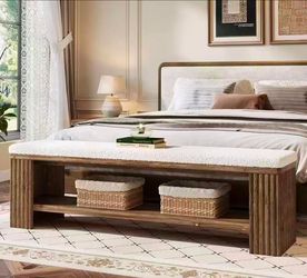 YT0061 new assembled 63" Solid Wood Entryway Bench, Modern Upholstered End of Bed Bench