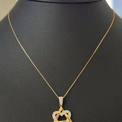 Jewelry 14k solid Yellow Gold box link 18” Chain diamond 0.1CTW necklace 3.30 grams 0.50mm Heart Star Pendant