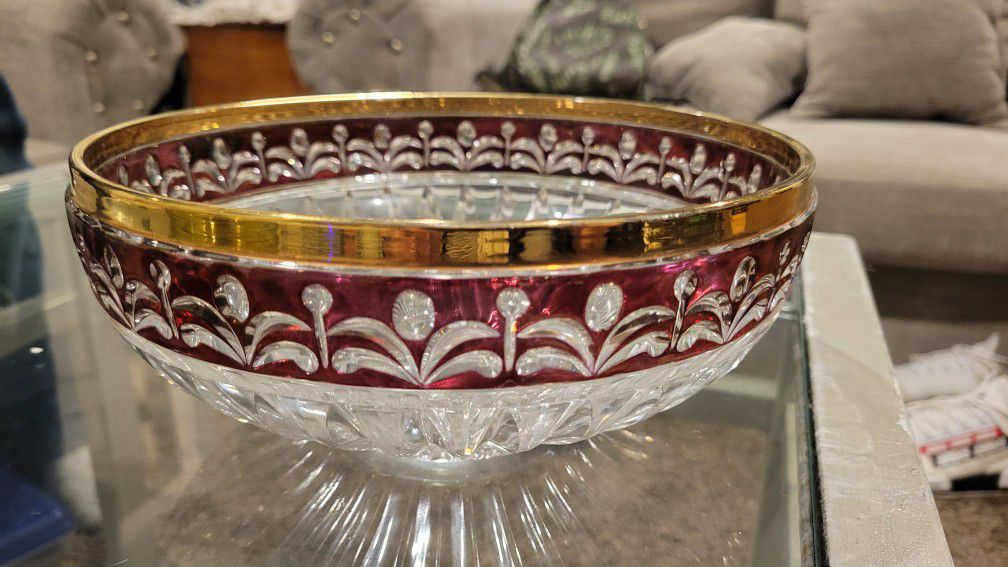 Crystal Candy Dish With Gold Rim