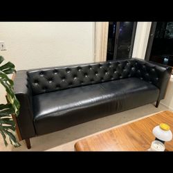 90” Modern Black Faux Leather Tuxedo Sofa