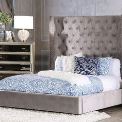 Brand New Grey Velvet Queen Bed Frame