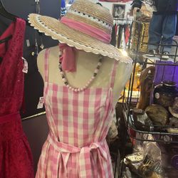 Pink dress hat, and Vintage necklace