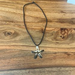 Mother Of Pearl Starfish Necklace With Braided Leather 