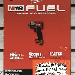 Milwaukee M18 18V Fuel Gen-2 3/8” Mid-Torque Impact Wrench Tool Only New 