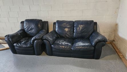 Navy leather couches reclining