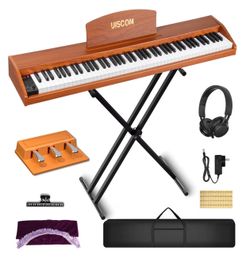 88 Key Digital Piano Keyboard for Beginners - Full Size Semi Weighted Wooden Electric Piano Set