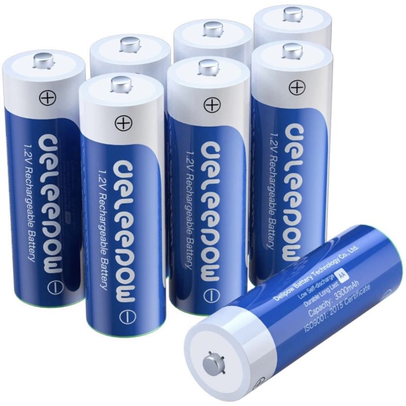 Deleepow AA Rechargeable Batteries Nimh 3300mAh 1.2V Batteries AA Size Rechargeable High Capacity 1200 Cycles 8-Pack