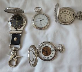 Vintage Style Pocket Watch & Fob Watch Collection – Set of 4 (Silver-Tone)