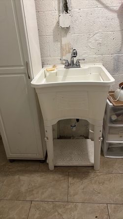 White Utility Laundry Sink with Faucet