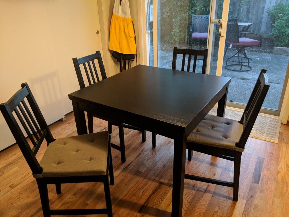 Ikea Bjursta Table (Discontinued Edition) and 4 Chairs with Cushions