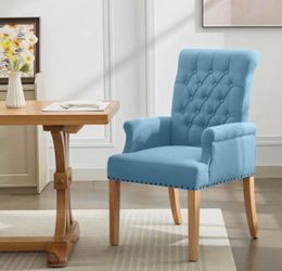 Dining Room Chairs with Arms,Tufted Upholstered Dining Chairs High Back Nailed Trim with Untique Oak Solid Wood Legs for Kitchen Restaurant Dining Roo