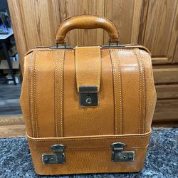 Vintage Leather Hard Sided Briefcase Bag Extra Storage Bottom.  Used Good Condition 