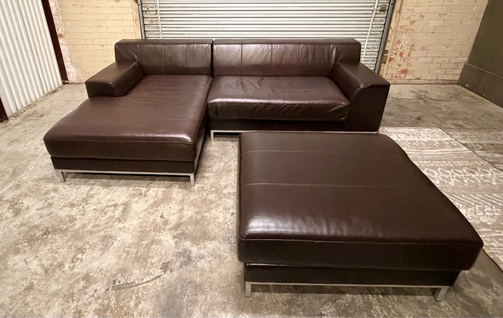 Burgundy Genuine Leather Sectional Sofa