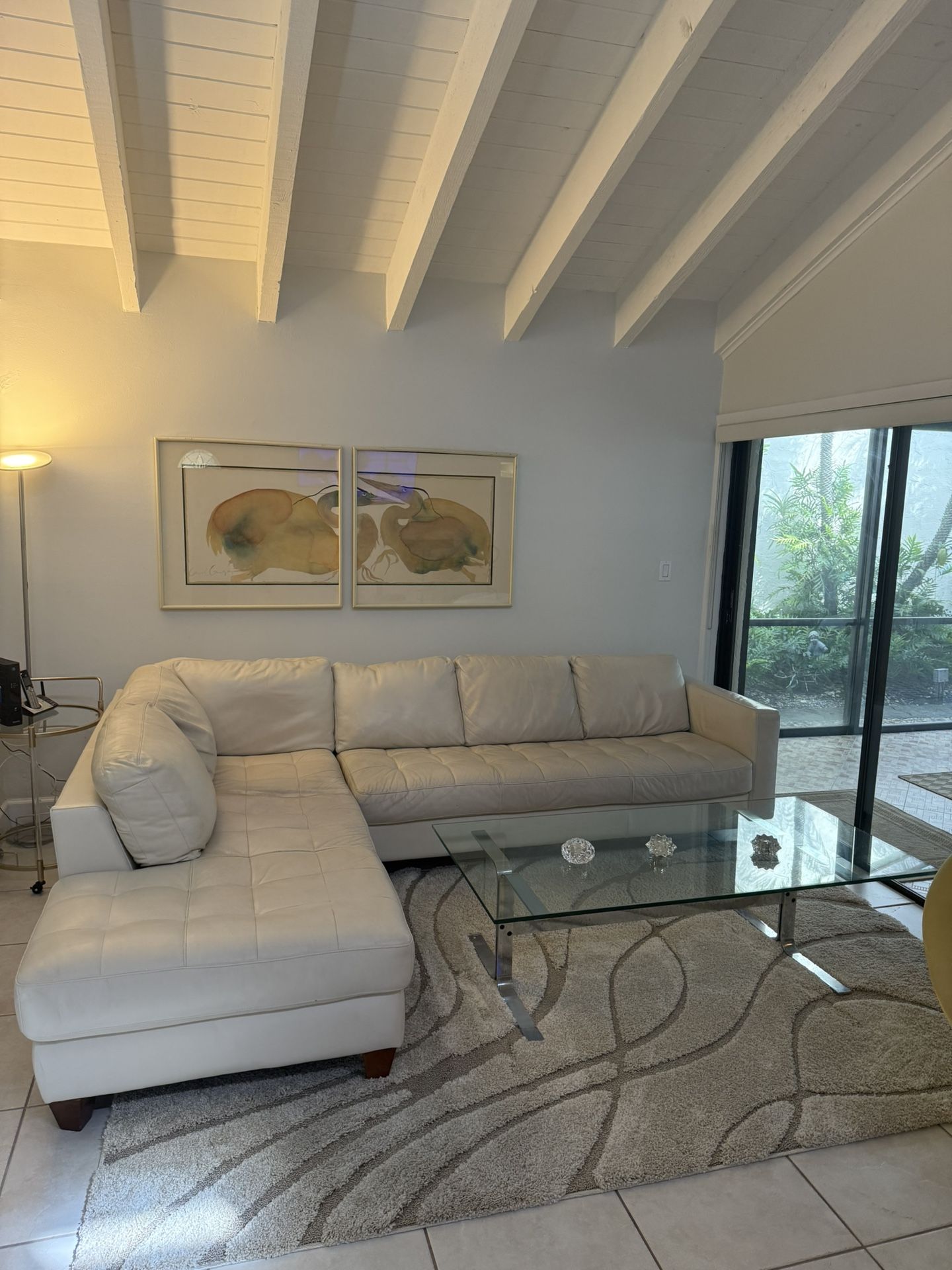 Beige Leather Sectional Sofa