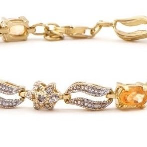 Gorgeous Diamond and Citrine,18K Yellow Gold Over Sterling Silver  8 Inch Designer Bracelet