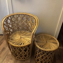 Rattan Chair And Side Table 