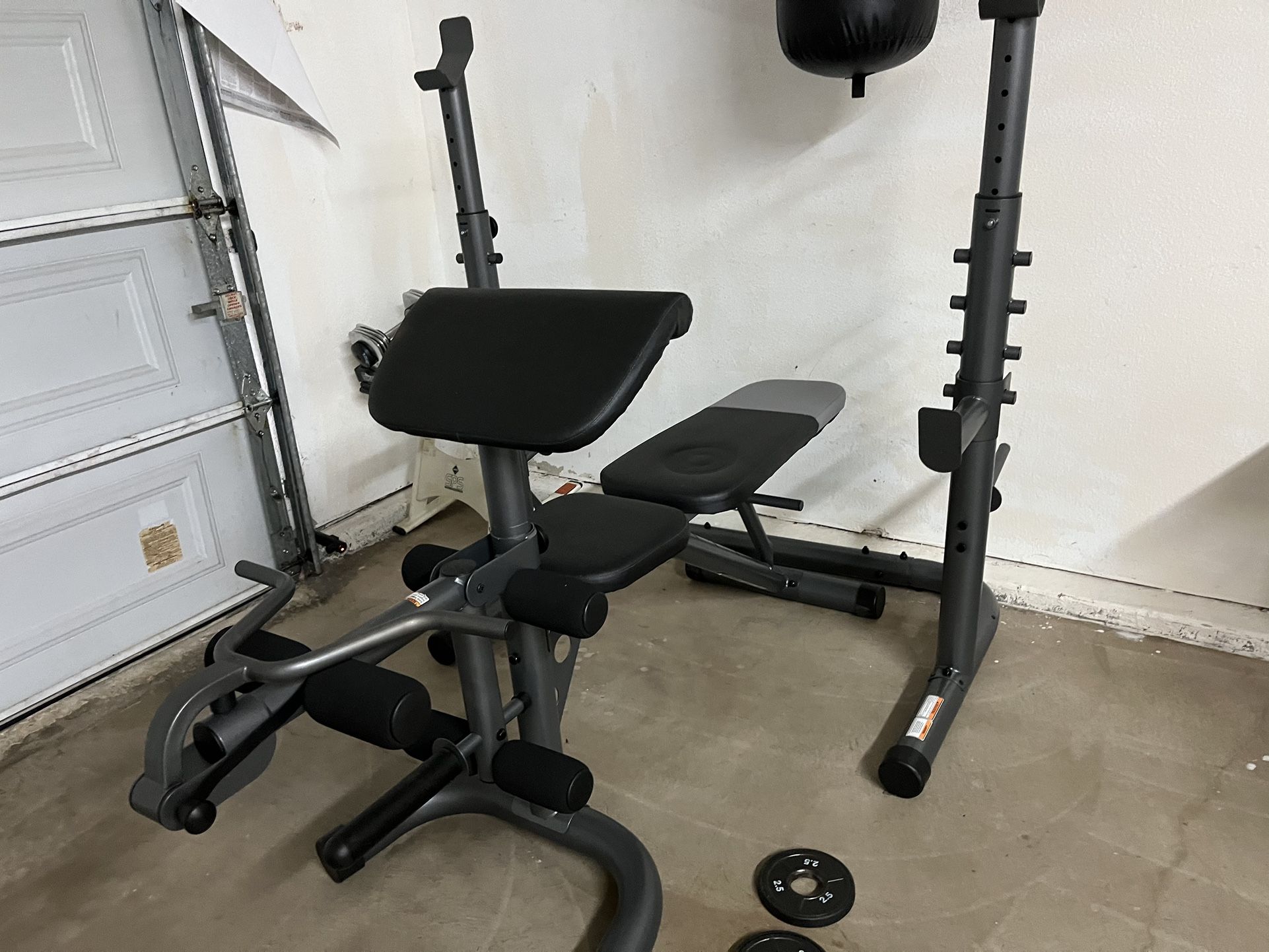 Bench Press Punching Bag 45 Lb Bar Dumbbells