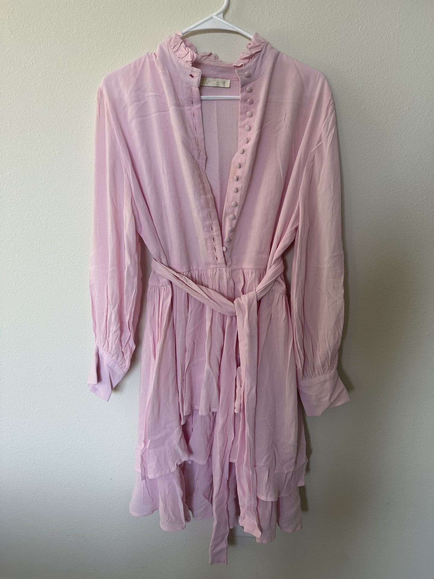 Vita Grace Ruffle Belted Mini Dress – Pink – Size M