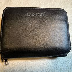 BUXTON Black Leather ID/Coin/Credit & Debit Card Holder Small Wallet