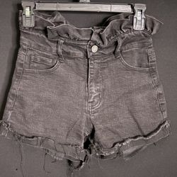 Black Label Paperbag Waist Distressed Denim Shorts