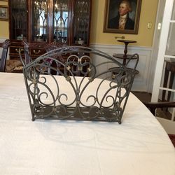 HEAVY DUTY SCROLLED WROUGHT IRON MAGAZINE /TABLET/NOTEBOOK STORAGE RACK