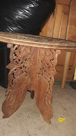 Antique Anglo-Indian Hand-Carved Folding Side Table