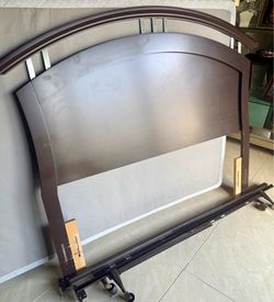 Dark Brown Arched Wood Full/Double Headboard with Metal Bed Frame
