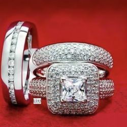 New 18k White Gold Men And Women’s Wedding Ring Set 