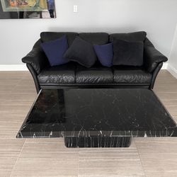 Black Couch & Black (Marble-Style) Coffee Table