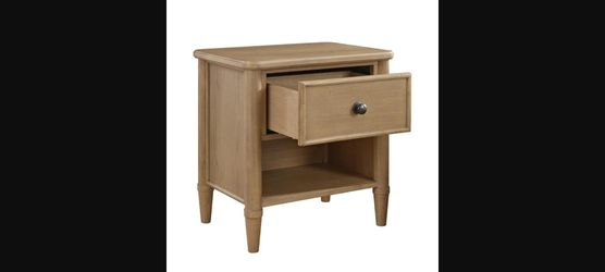 Rustic Oak Nightstand with Drawer and Open Shelf - Bedside Table