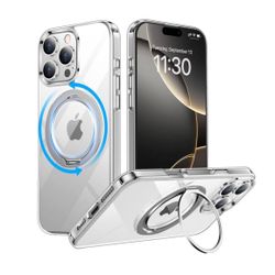 new iPhone 16 Pro Case, 360°Rotatable Ring Stand Case Compatible with MagSafe Military-Grade Protection Magnetic Kickstand Case 6.3 inch-Clear About