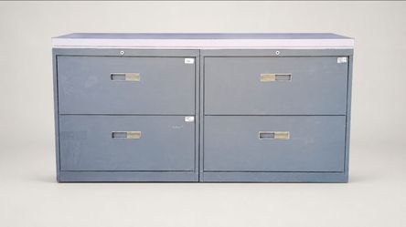 Pair of 30" Gray Metal 2-Drawer File Cabinets with Attached Top