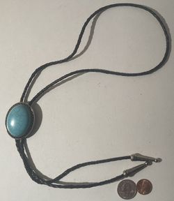 Vintage Bolo Tie Silver And Turquoise  Thumbnail