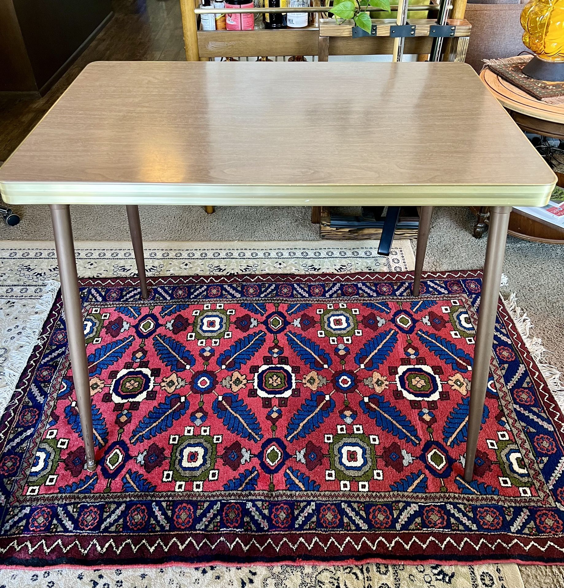 Vintage MCM Wood Tone Formica Table/Desk w/ Metal Legs
