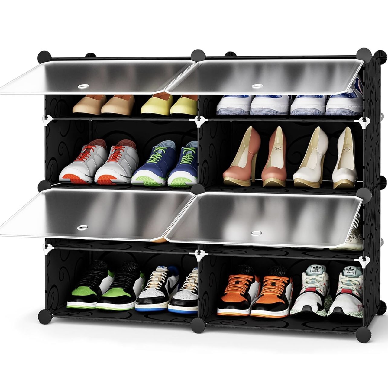 HOMIDEC Shoe Rack, 4 Tier Shoe Storage Cabinet 16 Pair Plastic Shoe Shelves Organizer for Closet Hallway Bedroom Entryway