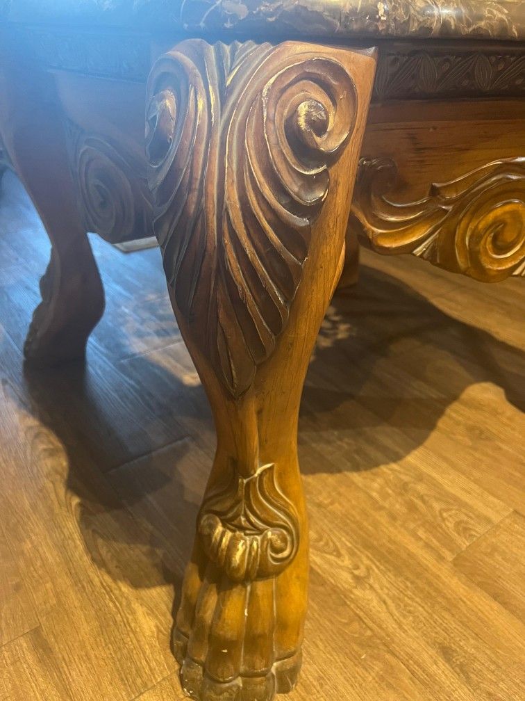 Elegant Solid Wood & Marble Coffee Table – Excellent Condition