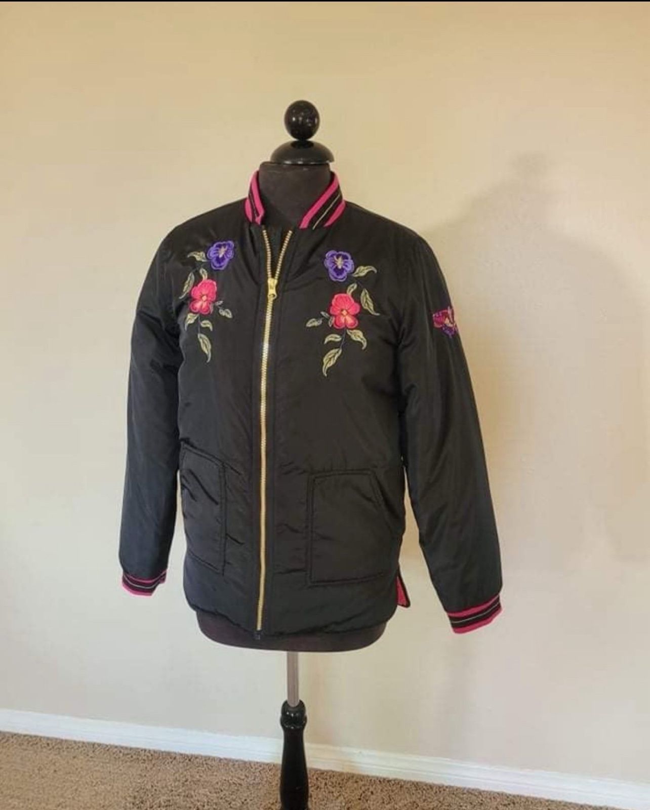 Girls Black & Pink Winter Bomber Jacket